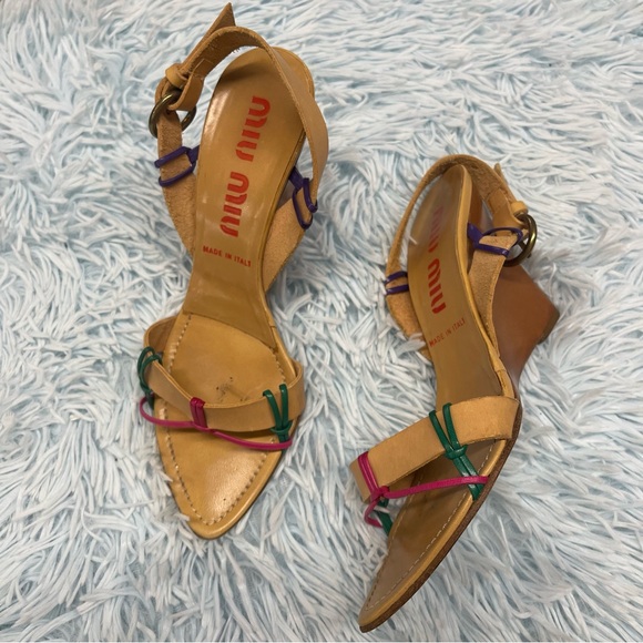 Miu Miu Leather Wedges Heels - Picture 2 of 9